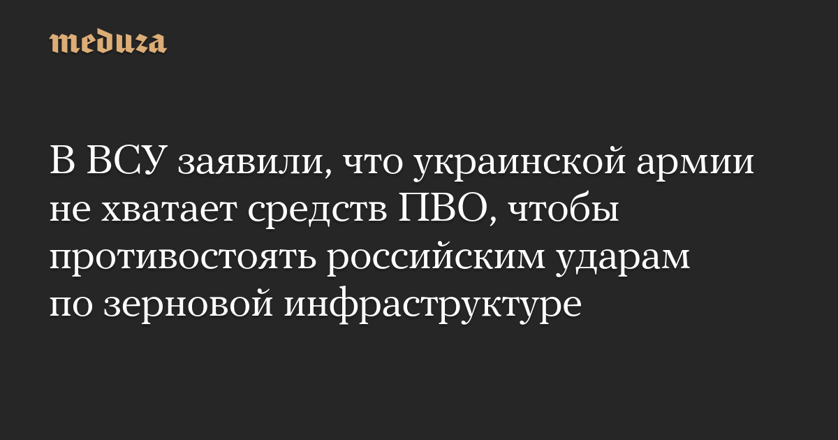 В ВСУ заявили, что украинской армии не хватает средств ПВО, чтобы противостоять российским ударам по зерновой инфраструктуре